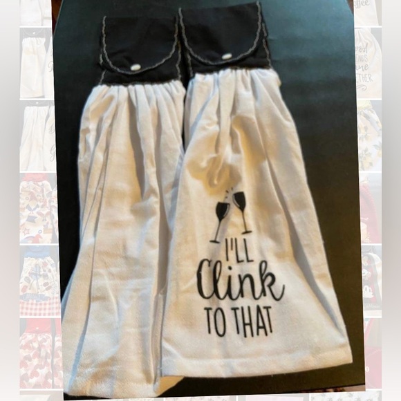 I'll Clink To That, Wine Glasses, Hanging Dish Towel, Set of 2 - Picture 1 of 2